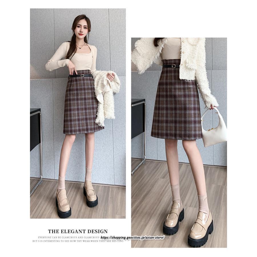 スカート | ミモレ丈 ひざ丈 レディース チェック柄 体型カバー 着痩せ Aライン ハイウエスト 上品 2022新作 通勤 秋冬コーデ オシャレ 韓国風 キレイめ