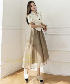 送料無料SALE | スカート 夏 Aラインスカート 切り替え 無地 ウエストゴム 膝下丈 ハイウエスト ミモレ丈 裏地付き プリンセス 可愛い 30代40代 サマー 女っぽい 軽量 ふんわり