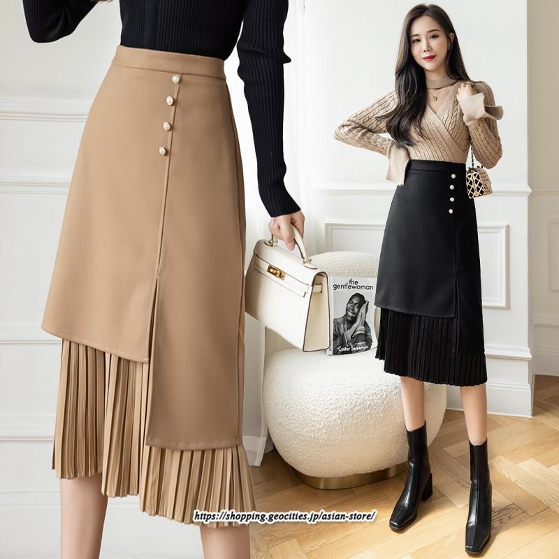 スカート | ロングプリーツカート Aライン 秋冬 レディース ボトムス 通勤 着痩せ キレイめ 20代30代40代50代 カジュアル 上品 ラシャ 大人気