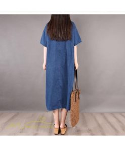 デニムワンピース | ワンピース シャツワンピース ロングデニムシャツワンピース 無地 膝丈 ゆったり 可愛い 半袖 カジュアル 夏コーデ 日常感 体型カバー 大人