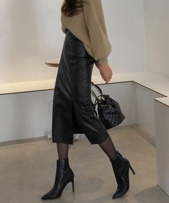 ひざ丈スカート | PUスカート フロントスリット セクシー