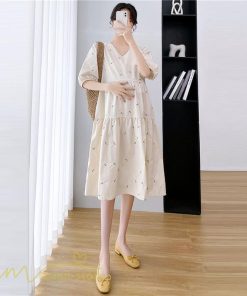 ワンピース | マタニティレディース 着痩せ 半袖 サマーマタニティウェア 上品 Aライン ゆる大きいサイズ お出かけ 韓国風 Vネック 妊婦服