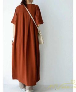 マキシ | ワンピース 五分袖 ロングワンピース レディース 秋物 夏 羽織り ゆったり 大きめ ポケット Aラインワンピース 30代40代50代 無地 可愛い 落ち感 Vネック 大人