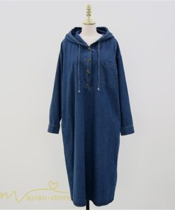 デニムワンピース | フード付き レディース デニム ワンピース 20代 30代 長袖 Aライン プルオーバー カジュアル 秋 冬 新作 40代 フリーサイズ シンプル 50代