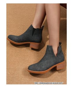 ショートブーツ | 大きいサイズ26.5cm レディース 上品 ブーツ 秋冬 春 チャンキーヒール 太ヒール シンプル 黒ブーツ ミドルヒール 大人 スリッポン ブーティー