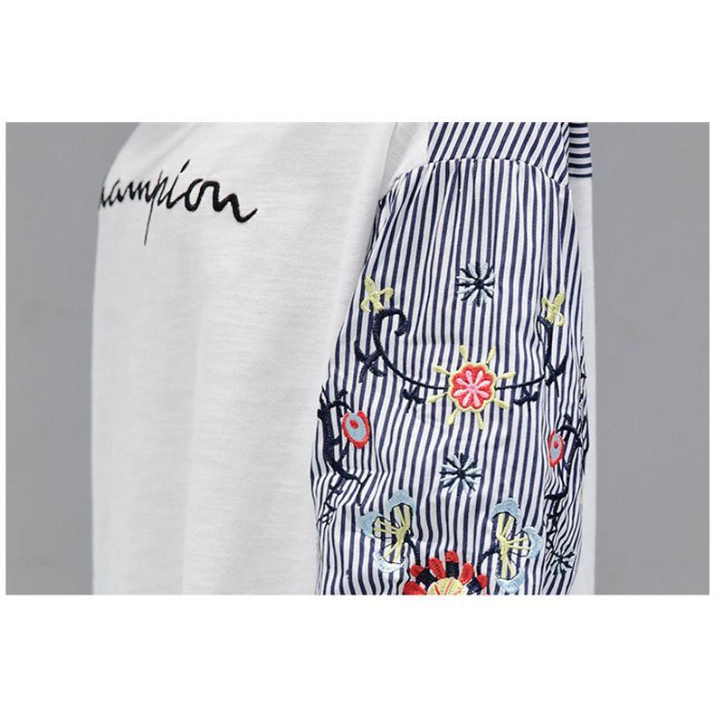 シャツ・ブラウス | シャツ ブラウス レディース パフスリーブ 花柄 刺繍 ストライプ トップス ラウンドネック 韓国風 カジュアル フェミニン トレンド ゆったり ファッション