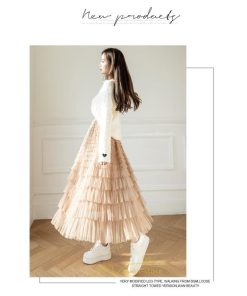 スカート | ロングレディース ティアードチュールプリーツおしゃれ 無地 可愛い カジュアル 韓国風 20代 40代 50代 30代