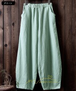 ワイドパンツ | 夏パンツ レディース パフパンツ ロングパンツ 綿麻パンツ 涼しい ゆったり ウエストゴム 可愛い 20代30代40代50代60代 無地 大人 大きめ