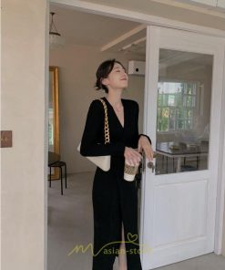 ニットワンピース | ワンピース 春 春服 レディース 長袖 ゆったり 秋 冬 vネック 着痩せ スリット 旅行 女子会 デート 20代30代40代50代 お出かけ