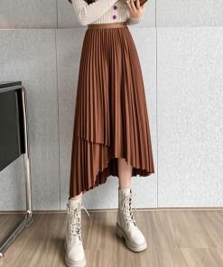 ロングスカート | 不規則裾 プリーツスカート ハイウエスト