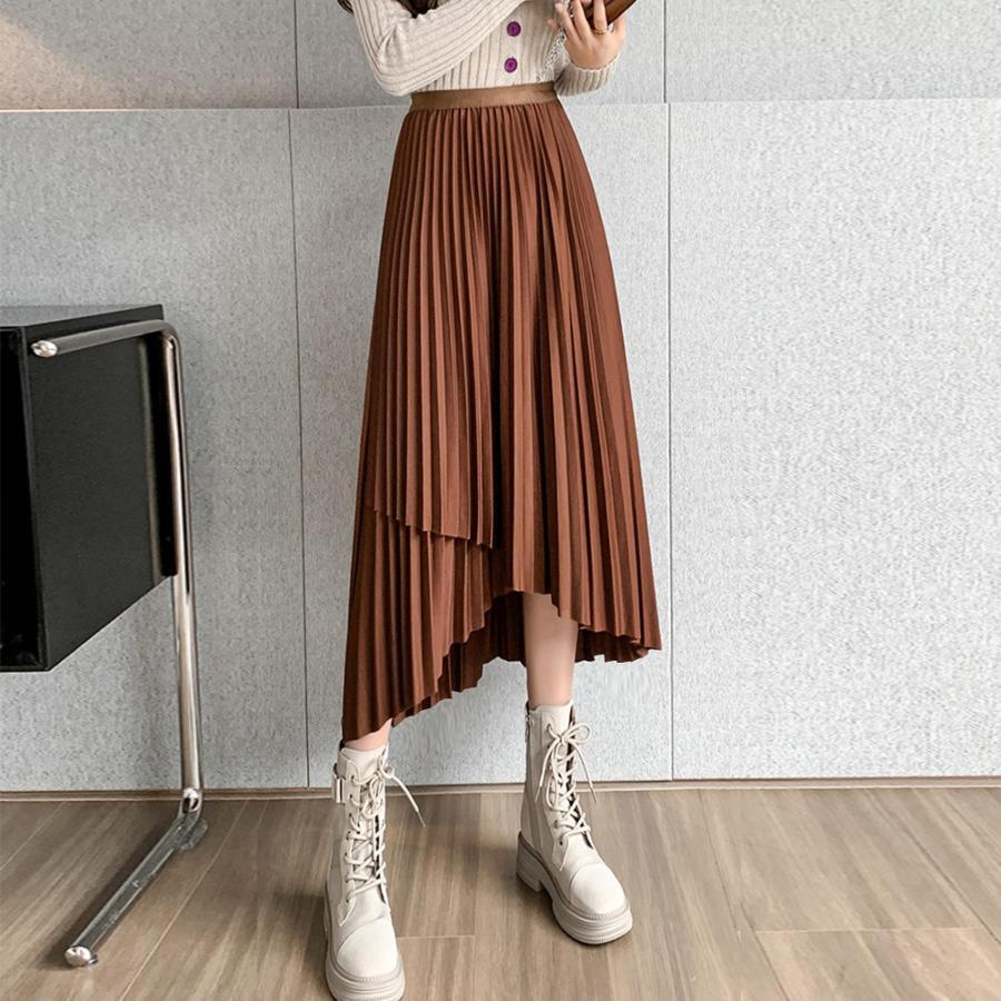 ロングスカート | 不規則裾 プリーツスカート ハイウエスト