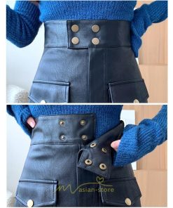 スカート | ミニレディース レザー タイトハイウエスト ポケット インナーパンツ付き ハイウエスト 韓国ファッション フェイクレザー