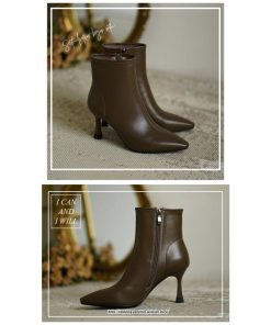 ブーツ | ショートブーティー ハイヒール レディース 可愛い おしゃれ 靴 美脚 脚長 通勤 秋 冬 サイドジッパー パンプス 大人 ピンヒール 高級感