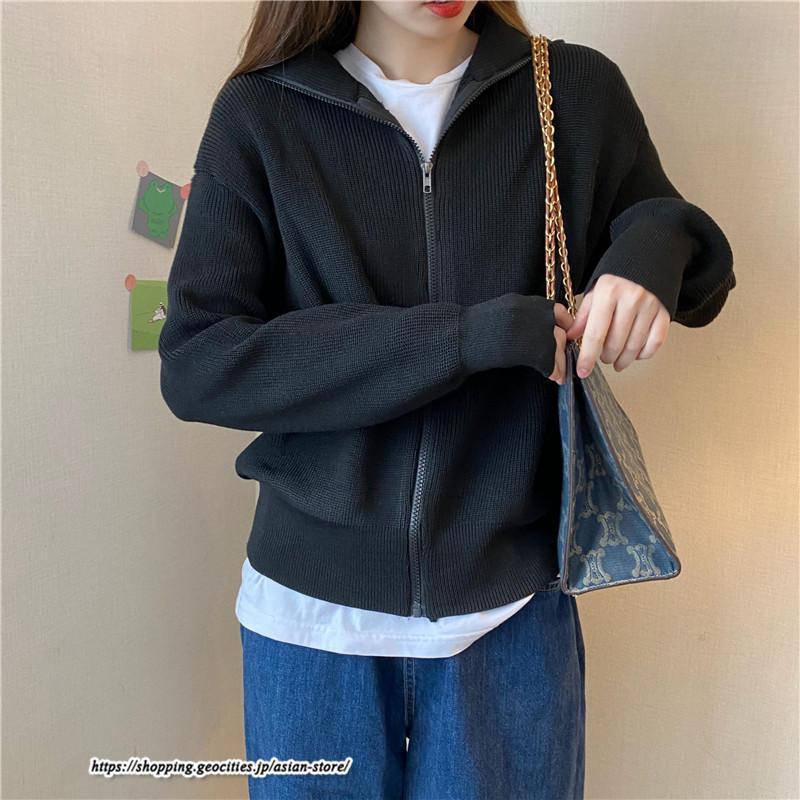 カーディガン | ニットレディース トップス リブニット ジップアップ ハイネック 羽織り 長袖 カーディガン ジャケット ライトアウター ニット セーター