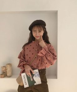 シャツ・ブラウス | 長袖ブラウス レディースシャツ 春物 夏服 羽織り 前開き 可愛い ドット柄 フレア トップス 綿麻 女の子 20代30代