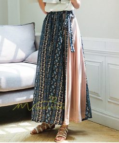 スカート | マキシロング ワイド フレア ゆったり バイカラー 春 夏 秋 冬 レディース 体系カバー Aライン プリーツシフォン 20代30代40代50代