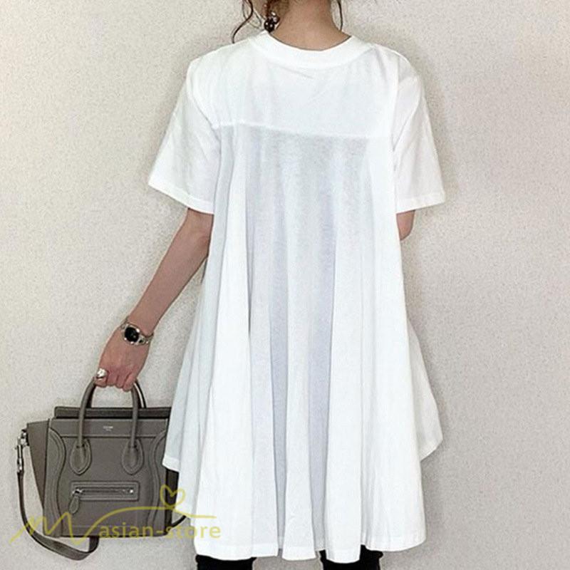 tシャツ・カットソー | Tシャツ レディース 半袖 カジュアル クルーネック おしゃれ 女性用 シンプル 無地 フレア カジュアル 可愛い トップス カットソー 4色 上品 フリーサイズ