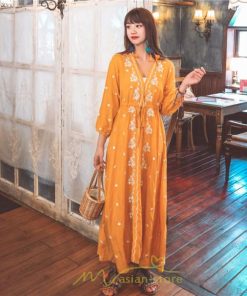 マキシ | ワンピース 七分袖 春夏秋 ロング丈 コットン 大人可愛い  ゆったり 柔らかい シンプル カジュアル ナチュラル 旅行 Aライン エスニック 着痩せ 刺繍 リゾート