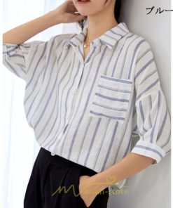 シャツ・ブラウス | レディース 夏 トップス 七分袖 シャツ ストライプ柄 爽やか リゾート ボーダー柄 お呼ばれ 二次会 同窓会 オシャレ オフィス 通勤 かわいい カジュアル 着痩せ