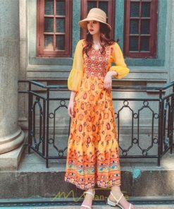 マキシ | マキシ丈ワンピース 夏 リゾート 花柄 ロング丈ワンピース ロング 七分袖 民族風 エスニック風 体型カバー 可愛い おしゃれ フェミニン 着痩せ 上品