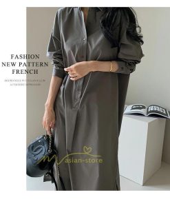 マキシ | シャツ シャツワンピ ワンピース ロング マキシ丈 シャツ 前開き 長袖 シャツ ひざ下丈 大きいサイズ アウター ワンピース 無地 体型カバー 20代30代40代50代