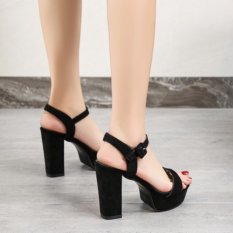 サンダル ミュール | スエードサンダル ラウンドトゥ 太ヒール ストラップサンダル 大きいサイズ サンダル 黒 スエード調 靴 シューズ ハイヒール 大人 30代 二次会 無地