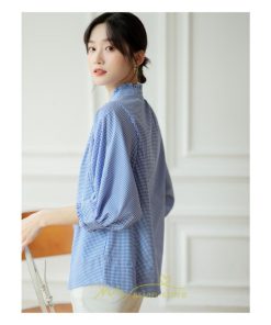 シャツ・ブラウス | ブラウス コットン 七分袖 レディース 青 入学式 入園式 卒業式 卒園式 フォーマル 結婚式 ママ 着痩せ 華奢見え OL お仕事 20代30代40代 通勤 新作 ビジネス