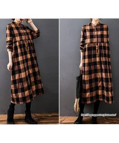 マキシ | チェック柄ワンピースリネン風 シャツワンピース 30代レディース秋物長袖 綿麻風 ゆったり ゆるシルエット 大人 チェック柄 可愛い 通学通勤 ロングシャツ