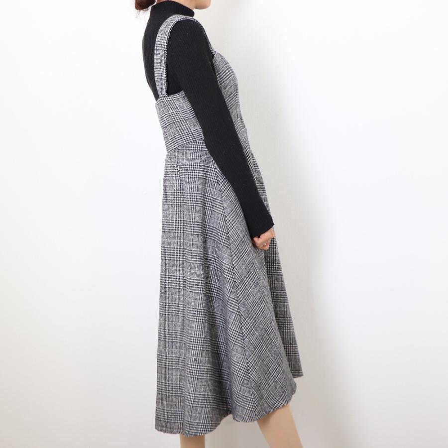 オールインワン | スカート ワンピース ロング 秋冬 チェック ジャンパースカート サロペット オールインワン 大人 グレンチェック