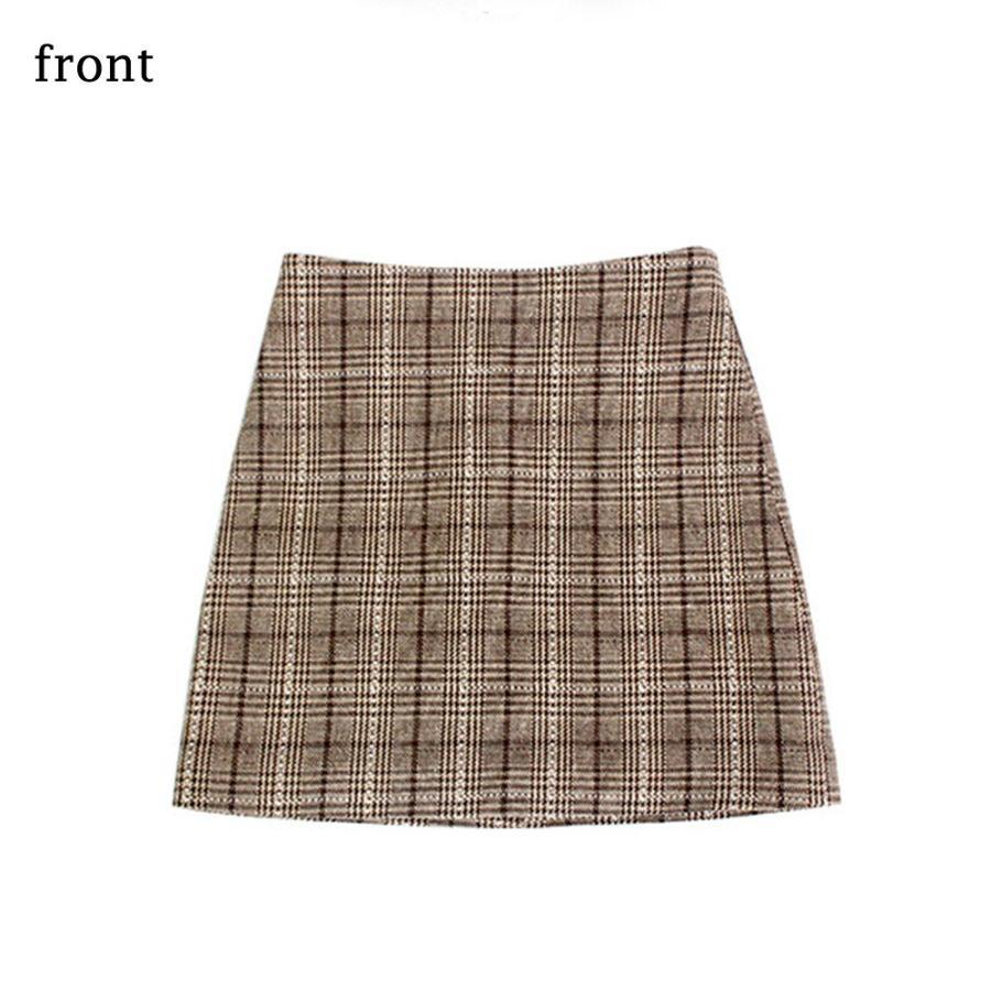 タイトスカート | チェック ミニスカート レディース ハイウエスト Aラインスカート 裏地付きウールスカート