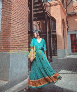 マキシ | 夏ワンピース ロングワンピース 五分袖 フレアワンピース 落ち感 涼しい 大人 30代40代 お呼ばれワンピース 旅行 花柄 プリント ビーチ 腰調節 50代