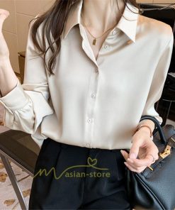 シャツ・ブラウス | ブラウス レディース オフィス おしゃれ 長袖 開襟 シャツ ビジネス OL 事務服 無地 長袖シャツ ファッション 優雅 エレガント カジュアル 通勤 細身 着回し