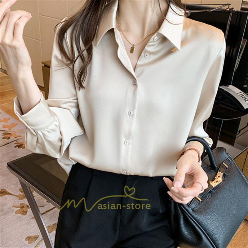 シャツ・ブラウス | ブラウス レディース オフィス おしゃれ 長袖 開襟 シャツ ビジネス OL 事務服 無地 長袖シャツ ファッション 優雅 エレガント カジュアル 通勤 細身 着回し