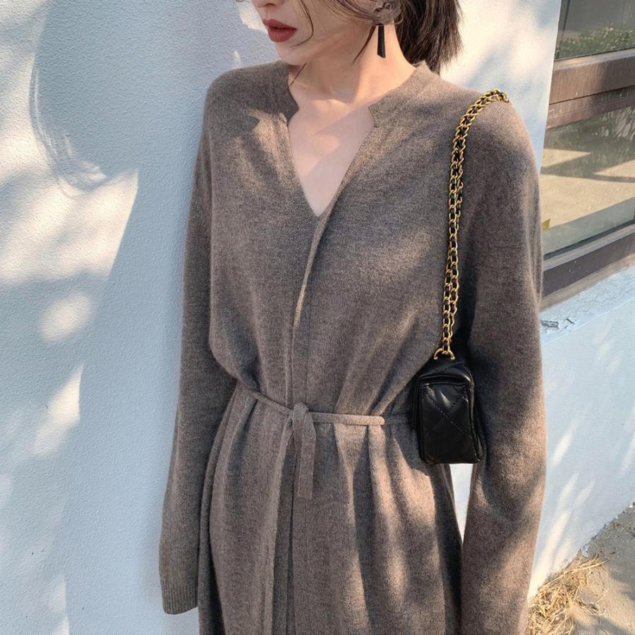 ワンピース | キーネック 大人 おしゃれ ロングワンピ 秋冬 シンプル 上品 ニットレディース セーター暖かい