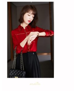 シャツ・ブラウス | ブラウス レディース シャツ トップス 赤 長袖シャツ 無地 オフィス カジュアル おしゃれ シフォン 通勤 通学 ナチュラル 可愛い 上品 オシャレ 秋服 キレイめ