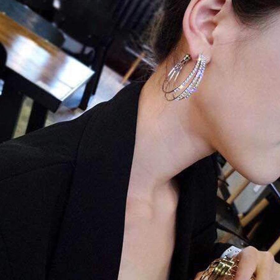 その他アクセサリー | 大ぶり ビジューピアス シルバー フープピアス 3連 リング ストーン きれいめ ゴールド