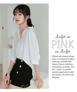 シャツ・ブラウス | レディース シャツ ブラウス 夏コーデ 上品 Vネック 華奢見え 着痩せ オフィス 七分袖 白 ライトグリーン 無地 ビジネス リクルート 日常 おしゃれ 事務服