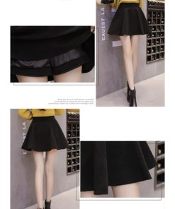 スカート | 秋冬ツイードフレアミニウエストゴム Aラインハイウエスト 無地 黒可愛い 膝上丈 大人 30代
