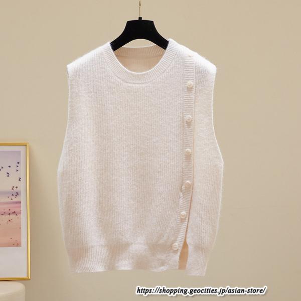 ベスト | ニットレディース トップス Uネック タンクトップ ノースリーブ 袖なし インナー ニット 女ニット セーター 20代30代 レイヤード風 重ね着風