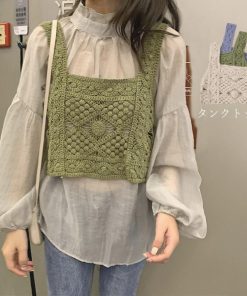 透かし編みトップス | タンクトップ スクエアネック ビスチェ