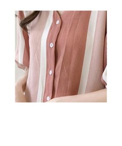 シャツ・ブラウス | ブラウス レディース 五分袖 薄手 ストライプシャツ トップス 羽織り 前開き 可愛い Vネック 40代 ブラウスシャツ 夏服 大人 20代30代