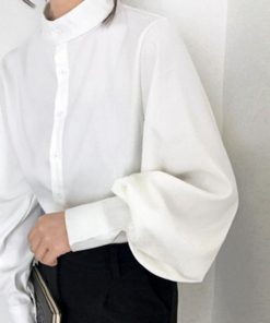 シャツ・ブラウス | フォーマル バルーン袖 スタンドカラー 無地 長袖チュニックシャツ おしゃれ 着やせ ハンドカラー レディース ブラウス トップス