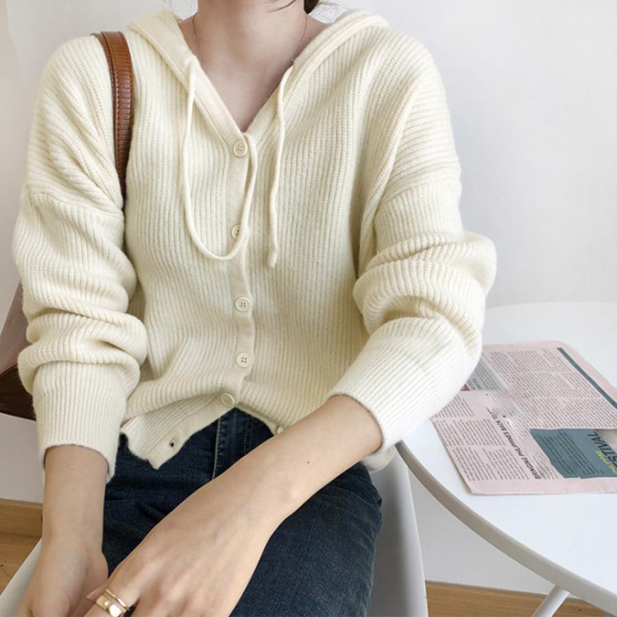 カーディガン | 韓国 ニットフード付き 秋