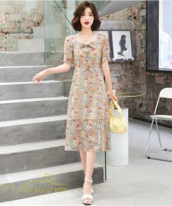ミディアム | ワンピース Aライン レディース サマーワンピース 花柄 フレア 上品 シフォン 薄手 夏 新作 カジュアル 大人 着痩せ 裾口スリット 上品 おでかえk きれいめ