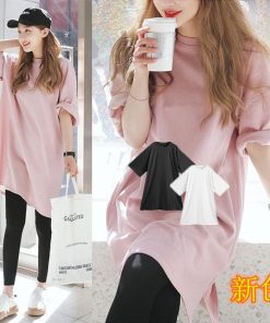 ｔシャツ・カットソー | 大きめTシャツ レディース 夏物 半袖 五分袖 カットソー ロングｔ ワンピース 無地 プルオーバー 白 黒 ルームウェア ゆったり Tシャツ 可愛い お出かけ 綿