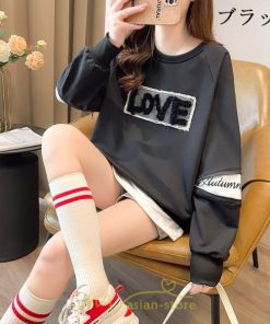 パーカー | トレーナー Tシャツ ロングT 切り替え スウェット トップス レディース 秋 冬 春 コーデ カジュアル お出かけ 丸ネック 可愛い ゆる 体型カバー