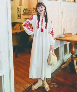 マキシ | 花柄ワンピース 丸首 リゾート ワンピース レディース 長袖 夏秋 ロング丈 マキシ丈 大人 上品 刺繍 綿麻 二次会 女子会 旅行 お出かけ コットン バカンス