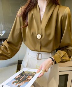 シャツ・ブラウス | ブラウス レディース 長袖ブラウス 春秋 オフィスブラウス 白vネック オシャレブラウス シフォントップス 韓国風 大人 上品 40代 ゆったりシャツ 通勤OL 50代