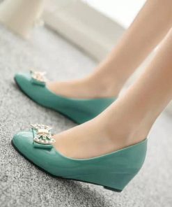 パンプス | ウェッジソールポインテッドトゥ 合皮レザー エナメル レディース ウェッジヒール ストラップなし スリップオン 緑 滑り止めソール 黒