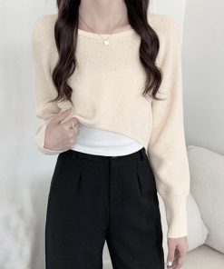 ニット・セーター | リブニットトップス ショート へそ出し